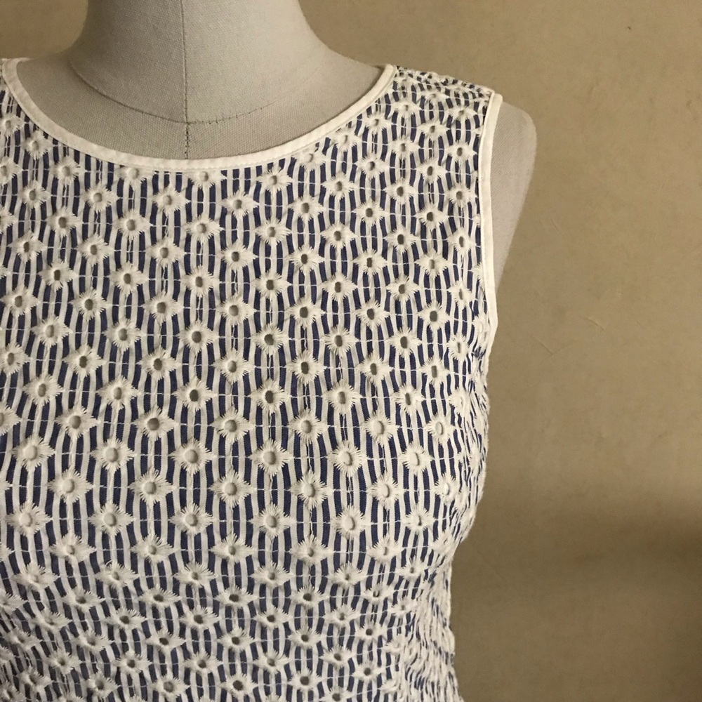 Brooks Brothers Blue White Sleeveless A-Line Midi Dress - Picture 4 of 10